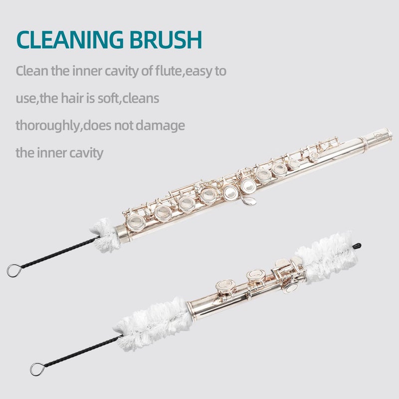 SKYNEO Flute Cleaning Kit Include 1pc Cotton Cleaning Brush  Flute Swab  Double-End Dust Brush Flute Cleaning Rod  Screwdriver for Flute Repairing Cork Grease  a Pair Cotton Gloves  1pc Flute Cleaning Cloth - Image 2